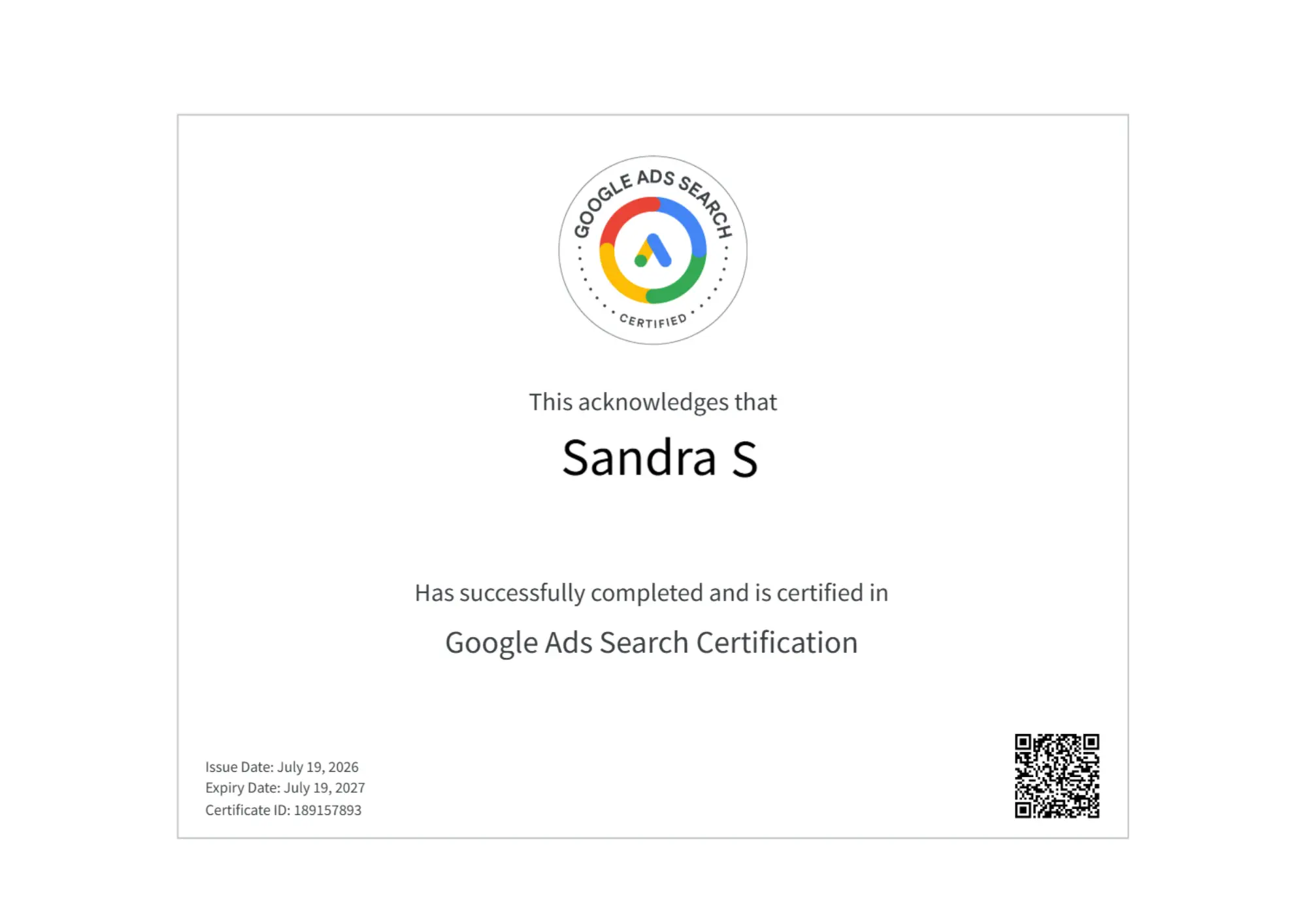 Google Ads Search Certificate